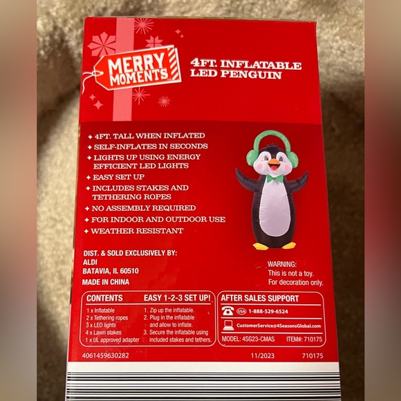 Merry Moments Christmas / Winter 4 Foot Inflatable LED Penguin - Picture 2 of 4